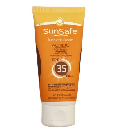 کرم ضد آفتاب رنگی SPF35 سان سیف مناسب پوست های چرب، مختلط و آکنه ای