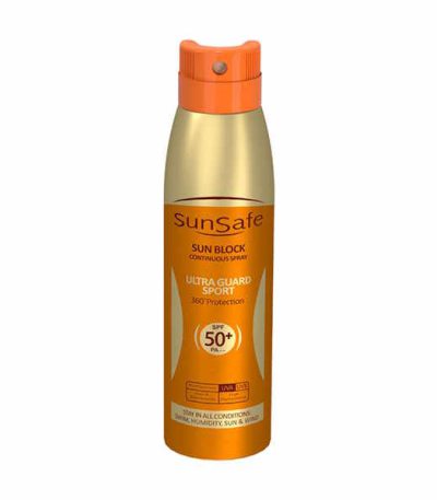 اسپری ضد آفتاب بدون رنگ SPF50 سان سیف مناسب انواع پوست بزرگسالان