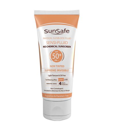 فلوئید ضد آفتاب فیزیکال SPF50+ بی رنگ سان سیف مناسب پوست حساس