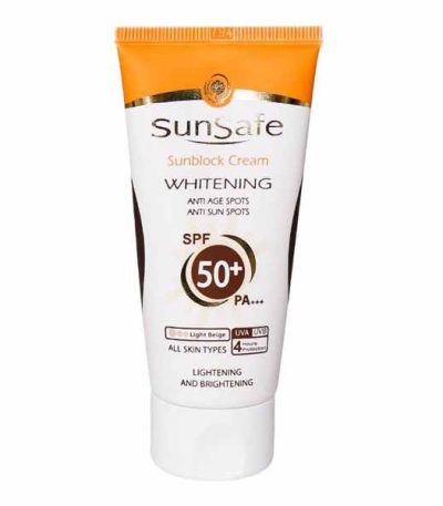 کرم ضد آفتاب روشن کننده SPF50+ سان سیف بژ روشن مناسب انواع پوست